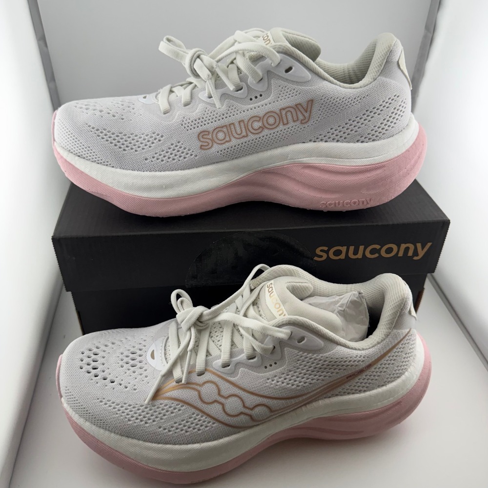 Saucony Ride 19 Running Shoes Womens 6.5 White Silk Pink S11055-151 Excellent
